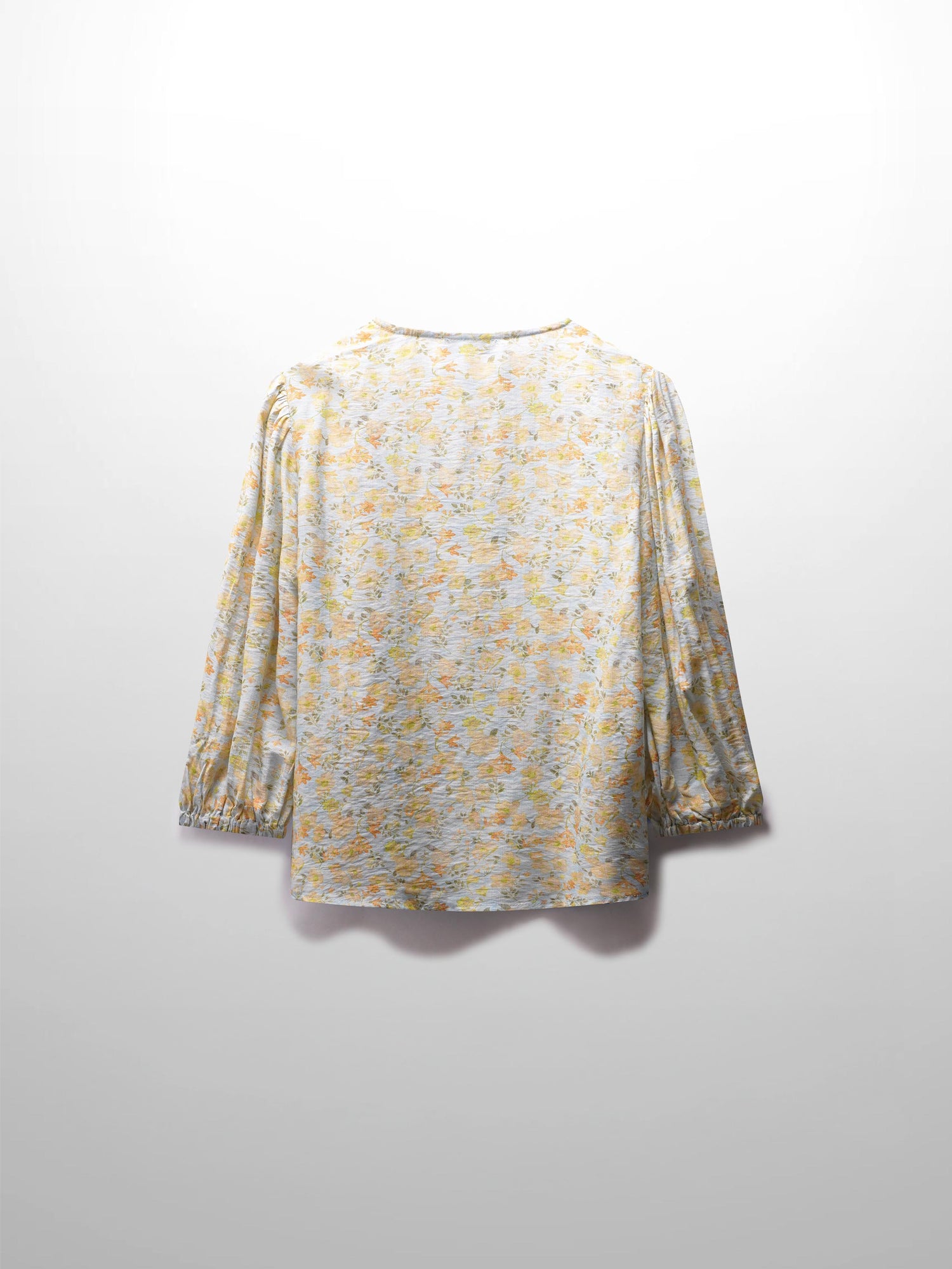 Puff Sleeve Button Down Blouse-Yellow Floral