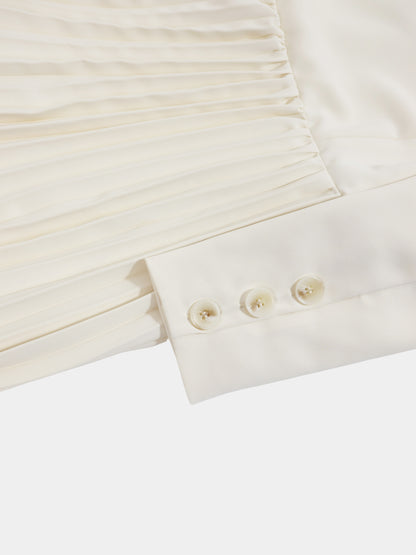 Side Tie Pleat Wrap Dress-Cream