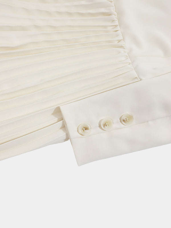 Side Tie Pleat Wrap Dress-Cream