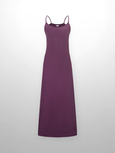 Cupro Crew Neck Slip Dress-Eggplant