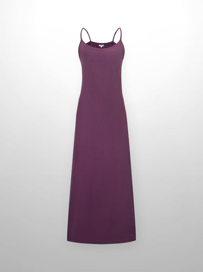 Cupro Crew Neck Slip Dress-Eggplant