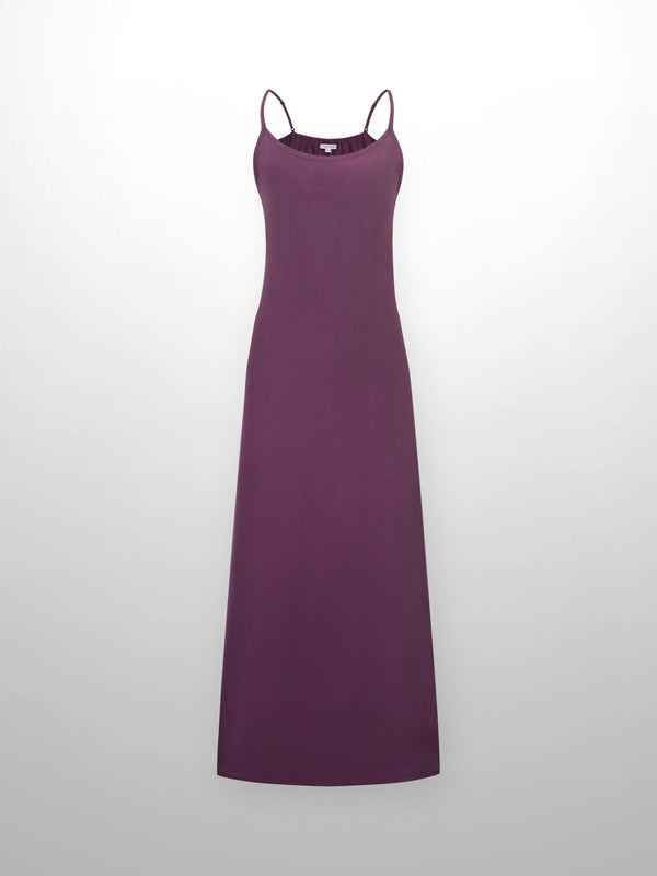Cupro Crew Neck Slip Dress-Eggplant
