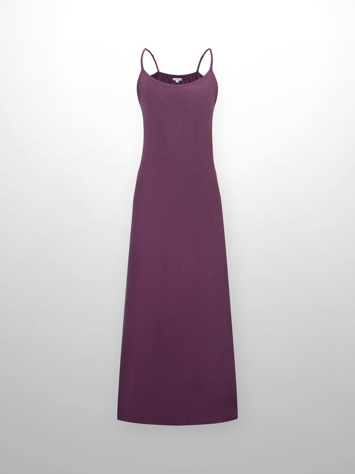 Cupro Crew Neck Slip Dress-Eggplant