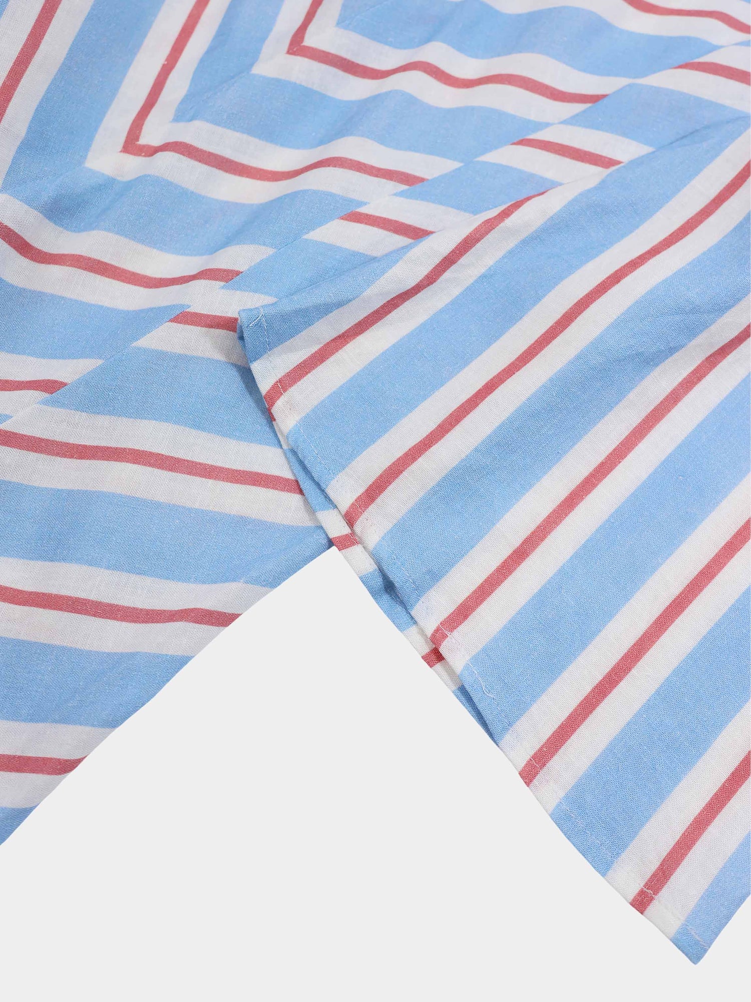 Striped Flare Sleeve Dress-Light Blue/White