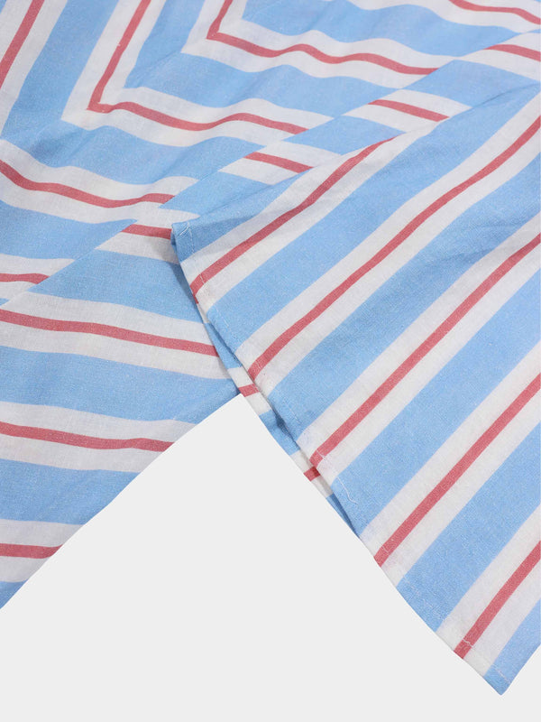 Striped Flare Sleeve Dress-Light Blue/White