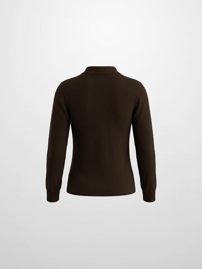 Asymmetrical Button Collar Sweater - Brown