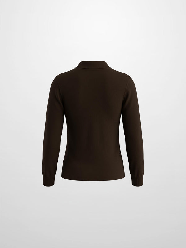 Asymmetrical Button Collar Sweater - Brown