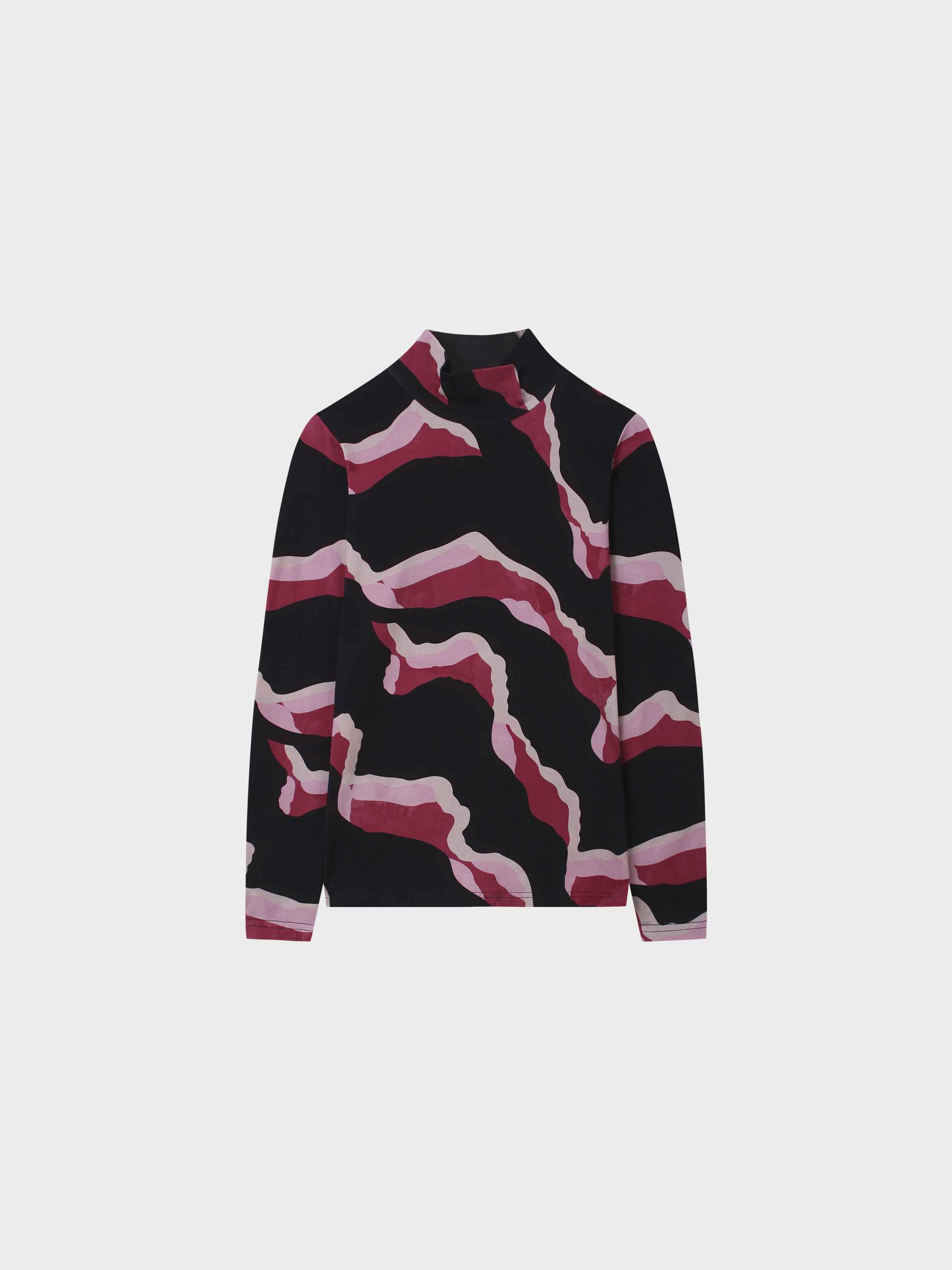 Printed Modal Turtleneck-Pink Lightning