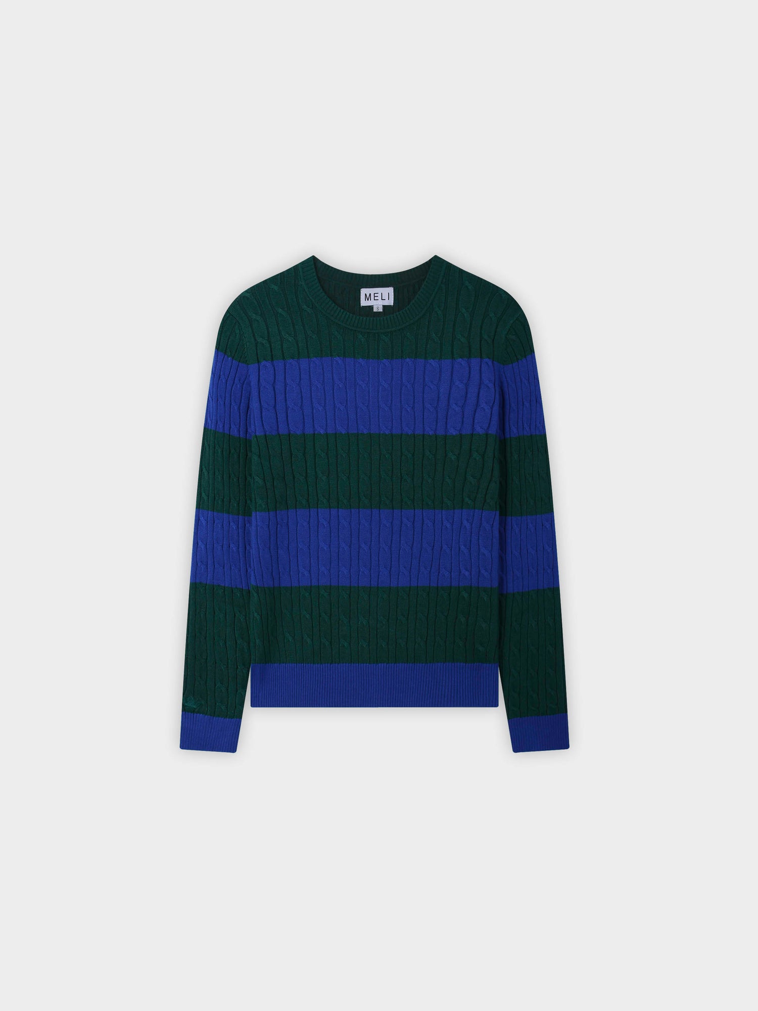 Striped Cable Sweater-Cobalt Blue/Hunter Green