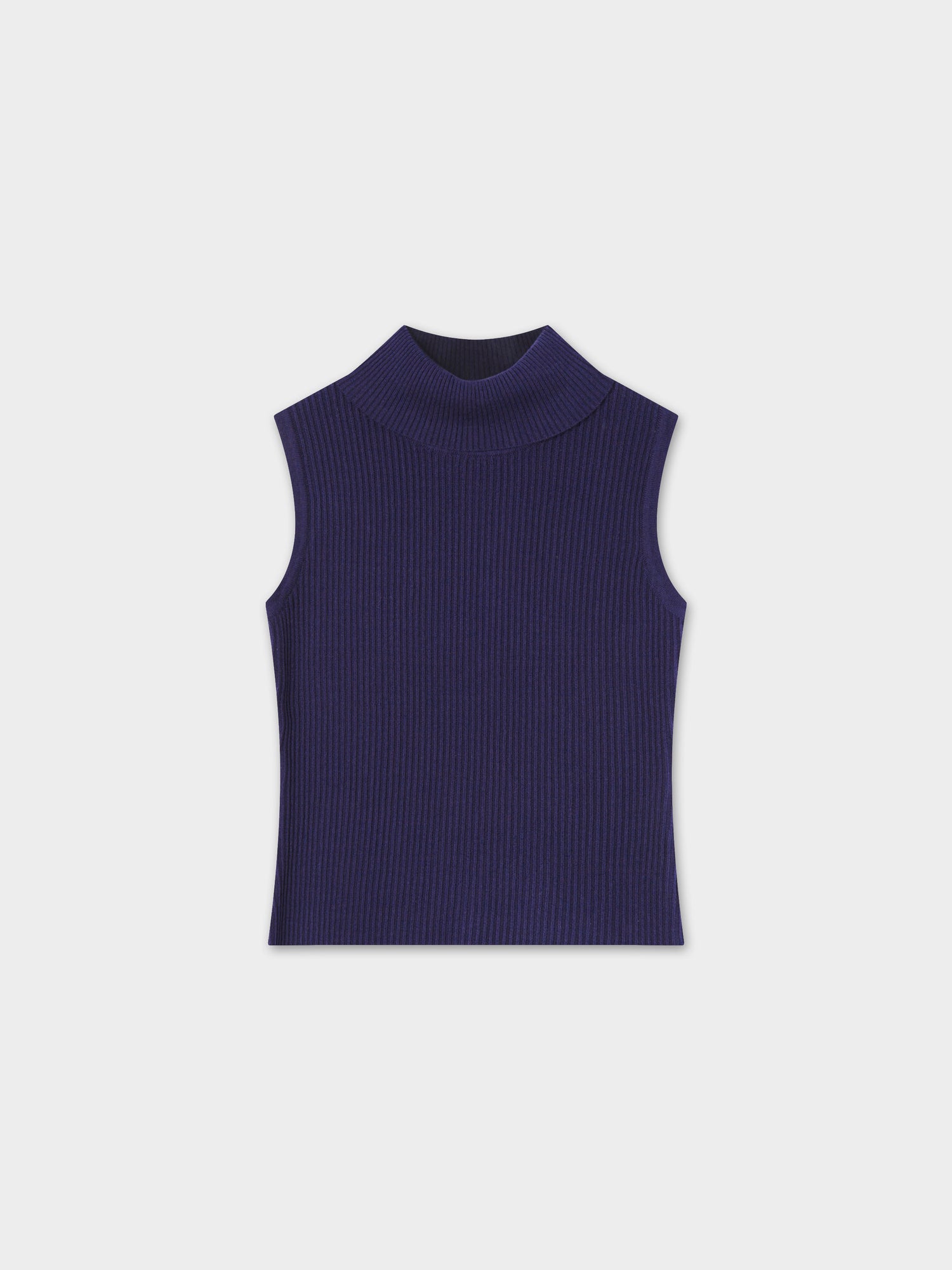 Sleeveless Ribbed Turtleneck-Navy