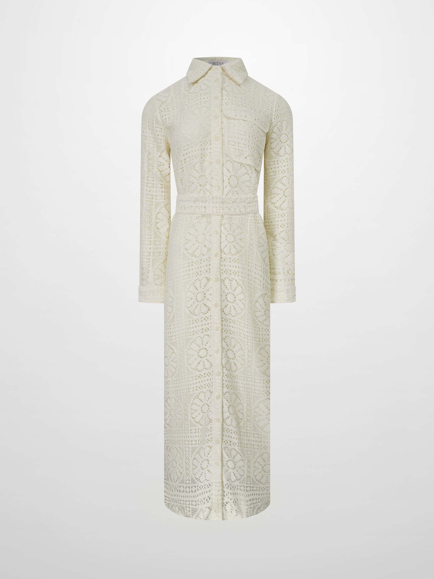 Lace Cutout Shirtdress-Cream