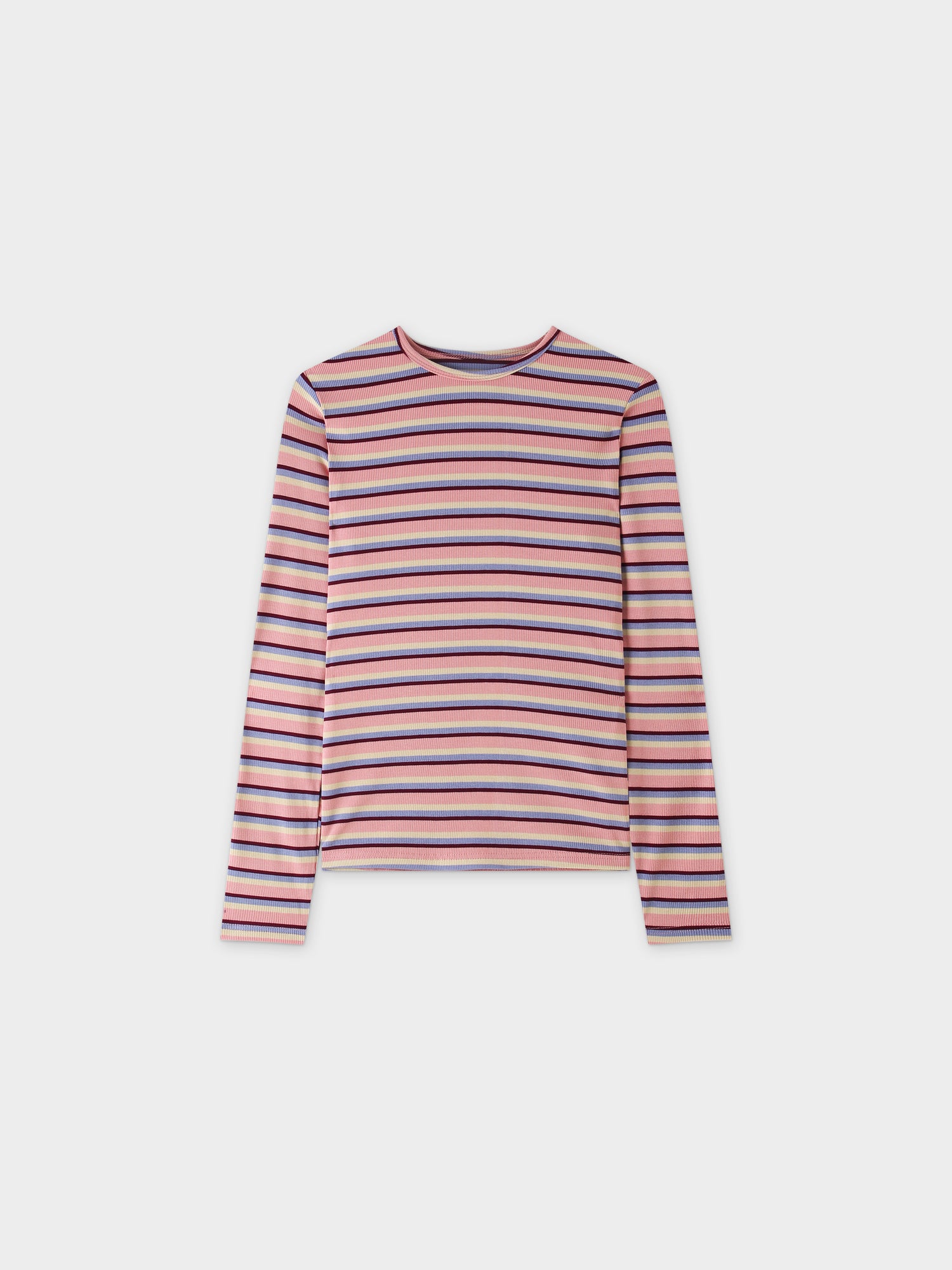 Striped Ribbed Crew-Pink/Purple/Tan