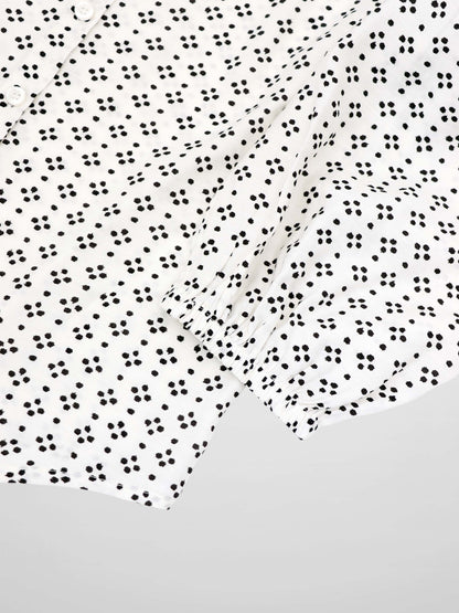 Puff Sleeve Button Down Blouse-Black/White Polka Dot
