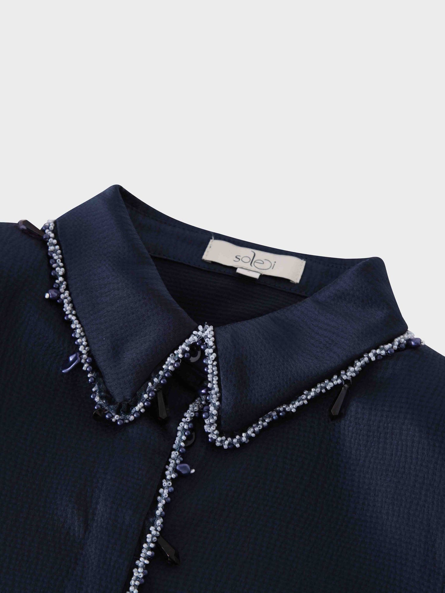 Beaded Trim Blouse-Navy