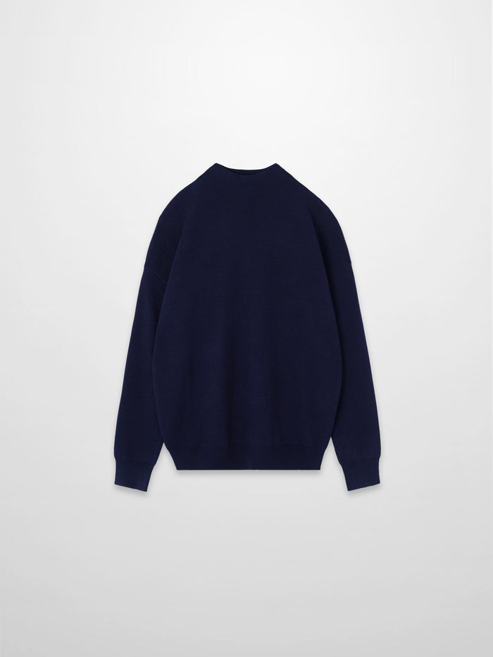 Mock Neck Thin Knit Sweater-Navy