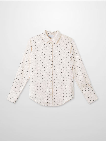 Oversized Satin Blouse-Cream Small Polka Dot