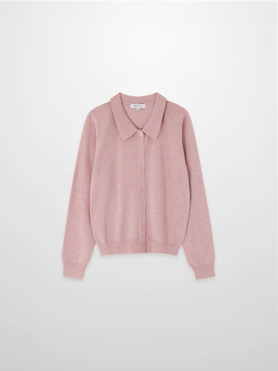 Wool Blend Collared Cardigan-Pink