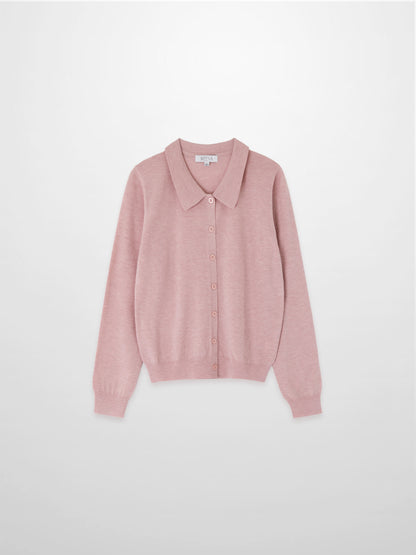 Wool Blend Collared Cardigan-Pink