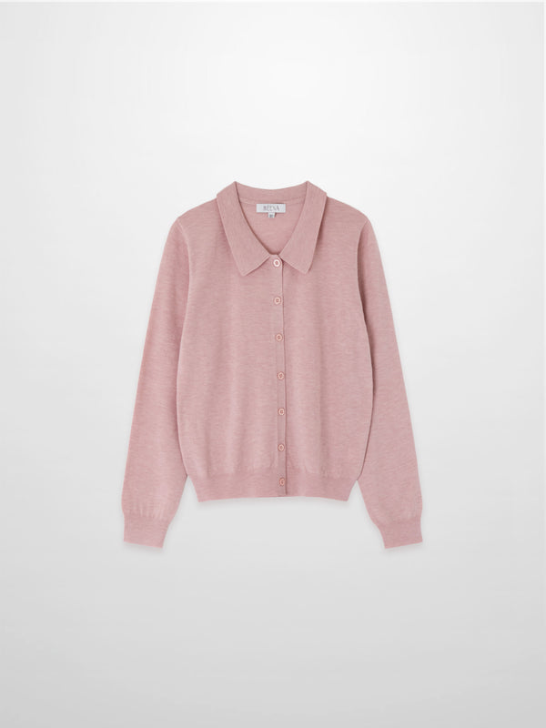 Wool Blend Collared Cardigan-Pink