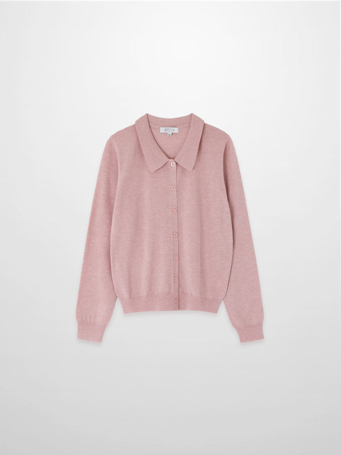 Wool Blend Collared Cardigan-Pink