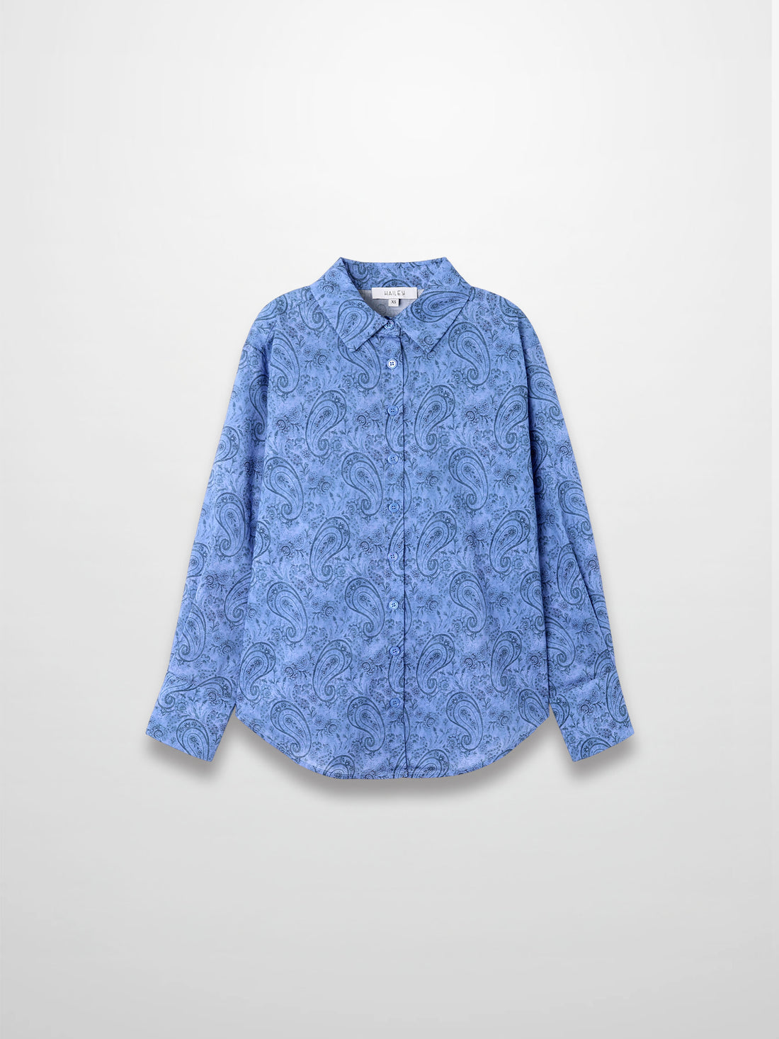 Button Down Collared Blouse-Blue Cotton Paisley