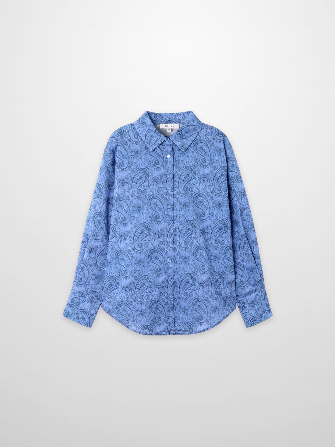 Button Down Collared Blouse-Blue Cotton Paisley