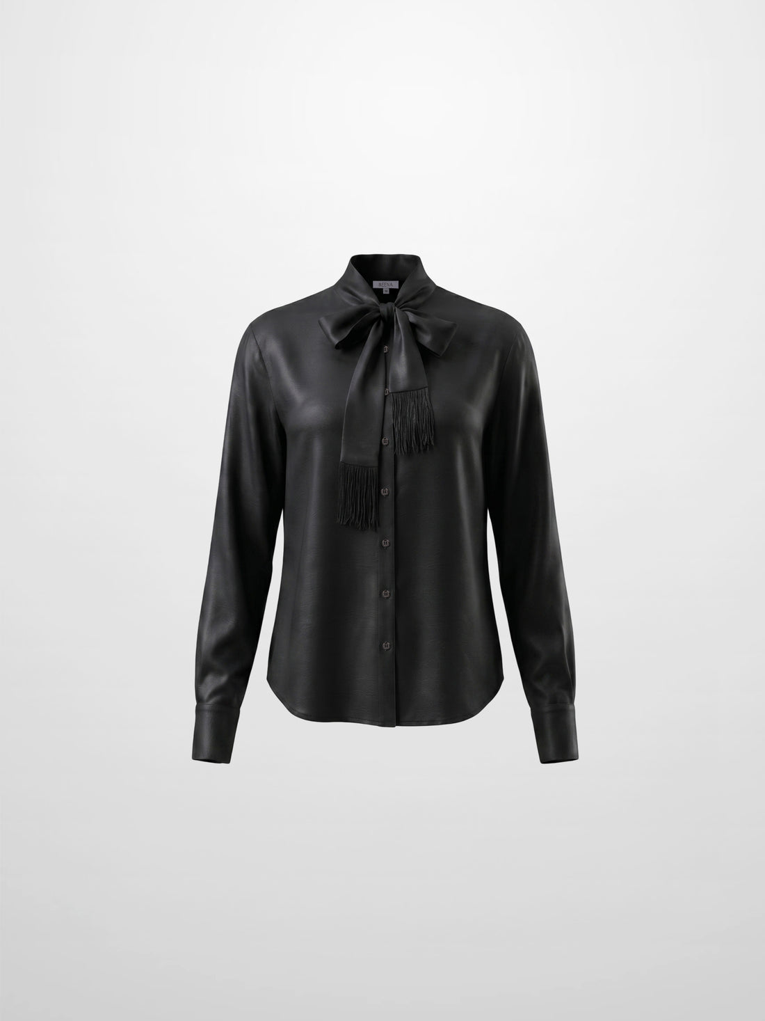Fringe Bow Blouse-Black