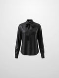 Fringe Bow Blouse-Black