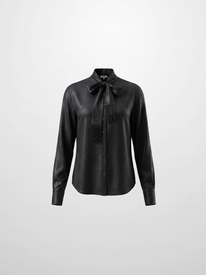Fringe Bow Blouse-Black