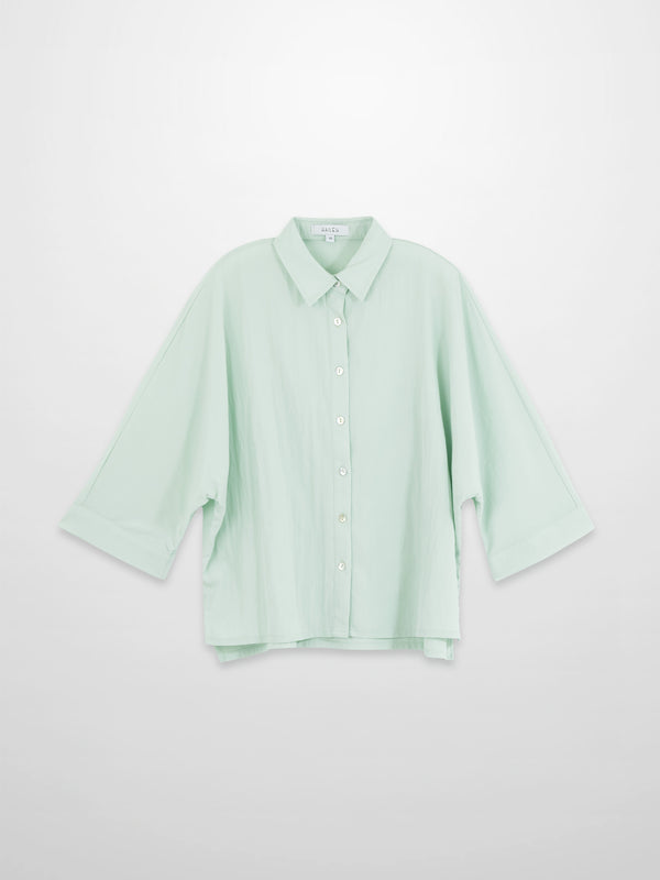 Boxy Dolman Sleeve Crinkle Blouse-Mint Green
