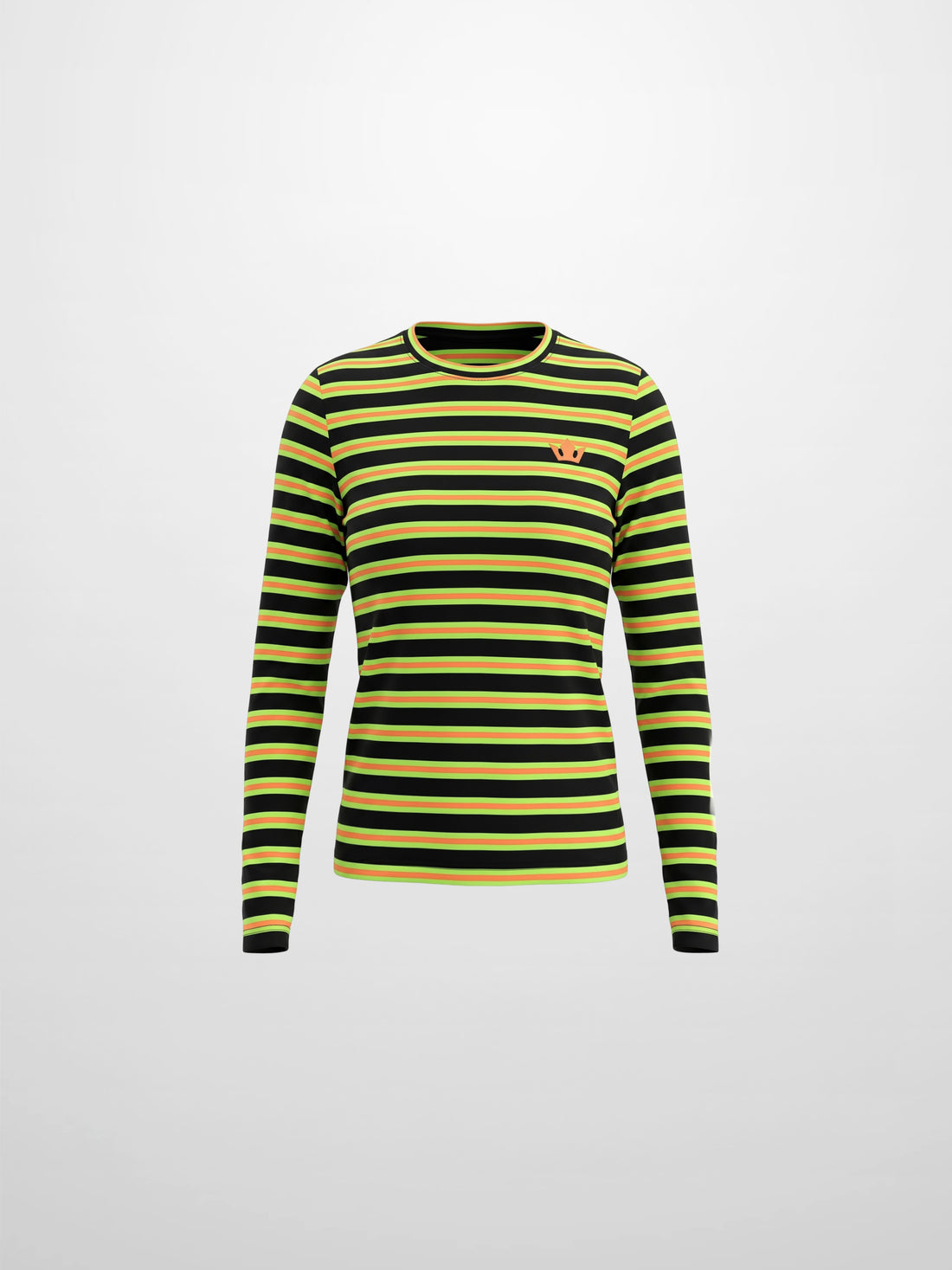 Embroidered Crown Striped Tee-Black/Yellow/Orange