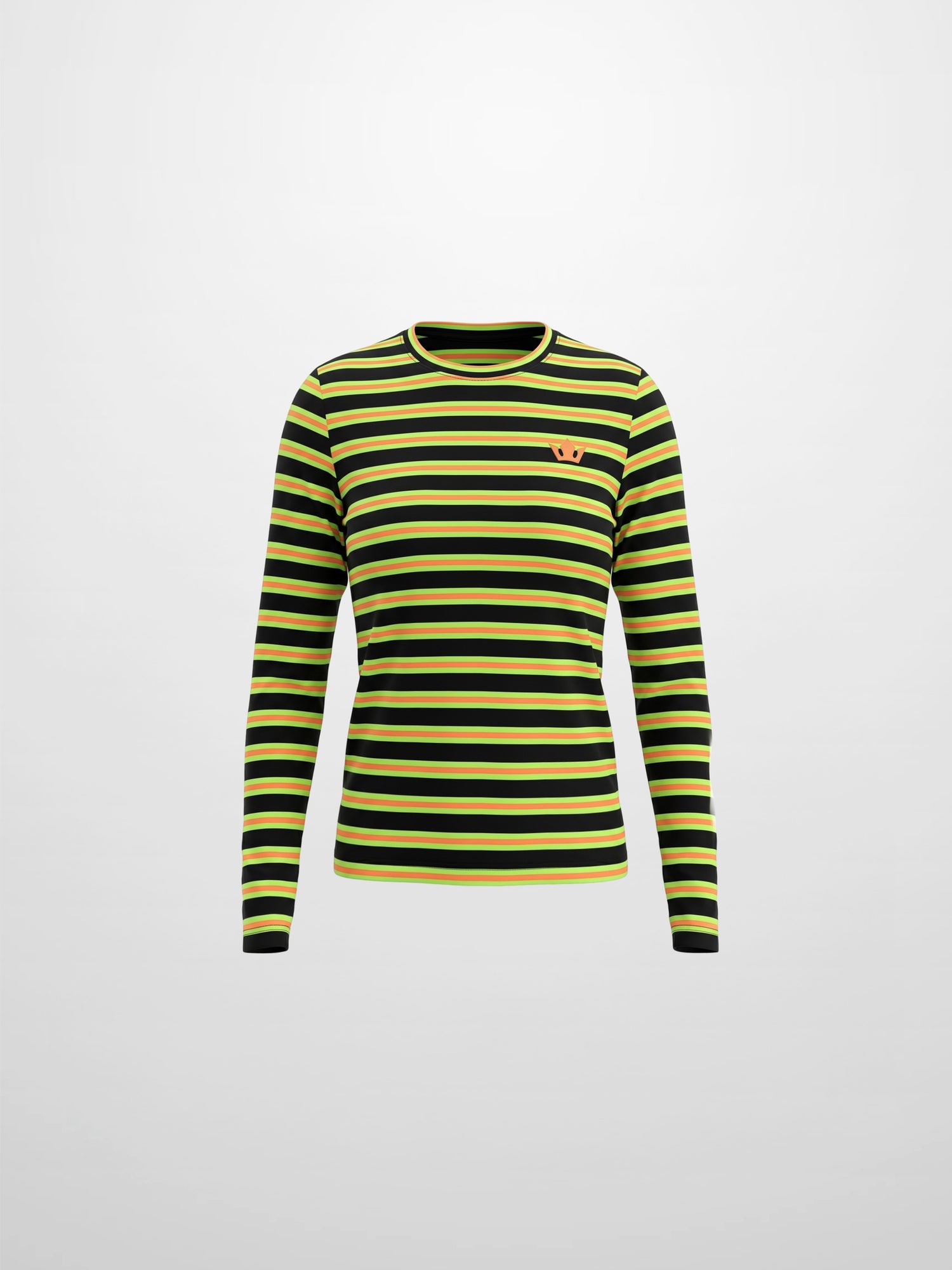 Embroidered Crown Striped Tee-Black/Yellow/Orange