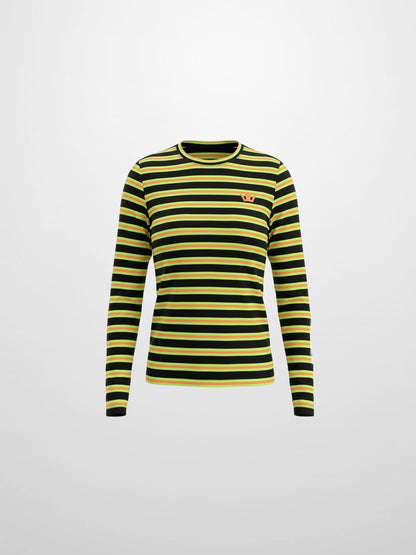 Embroidered Crown Striped Tee-Black/Yellow/Orange