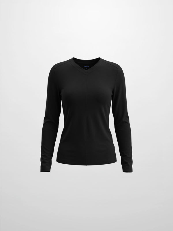 Center Seam High V Tee-Black