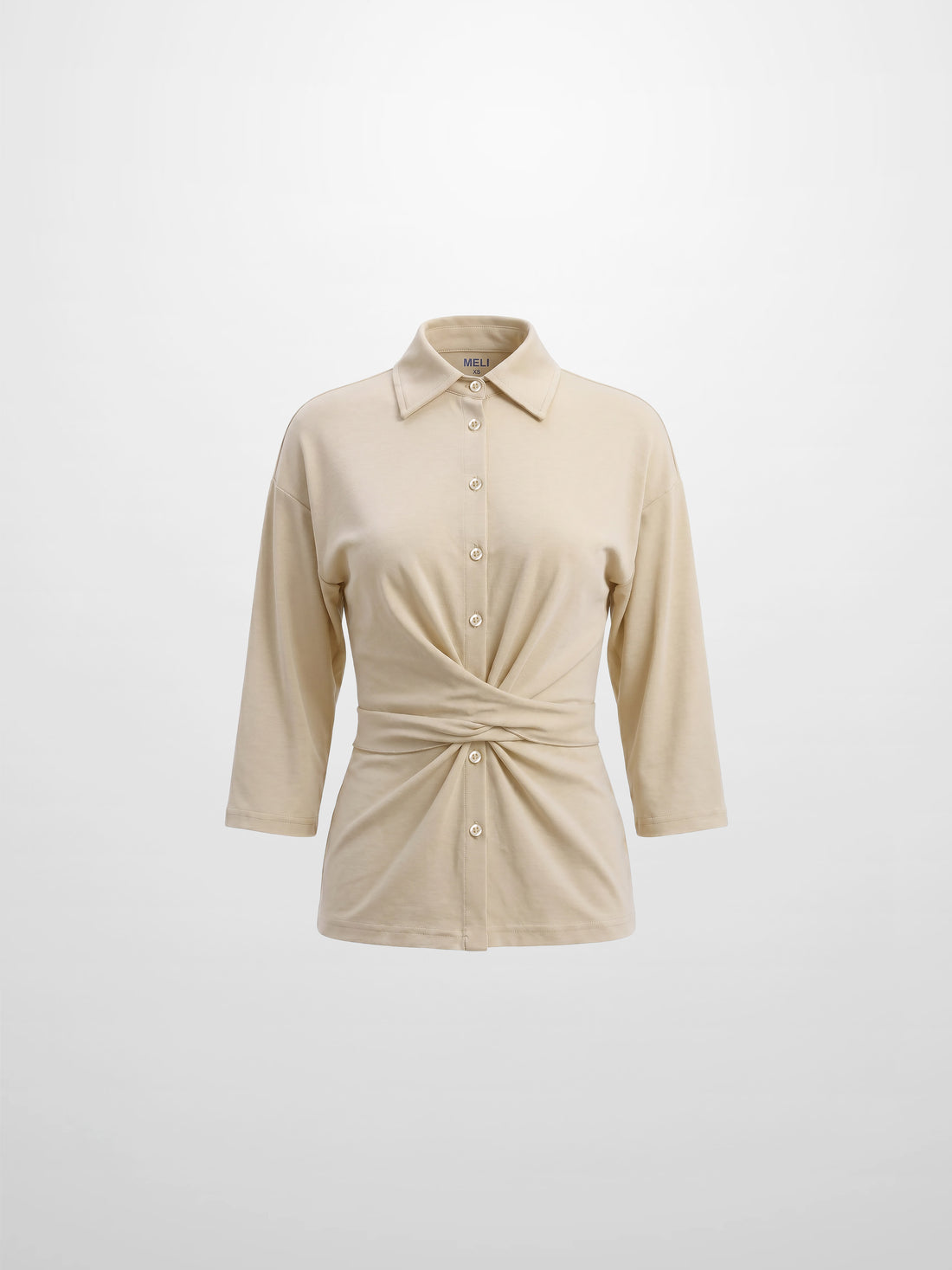 Waist Tie Button Down T-Shirt-Bone