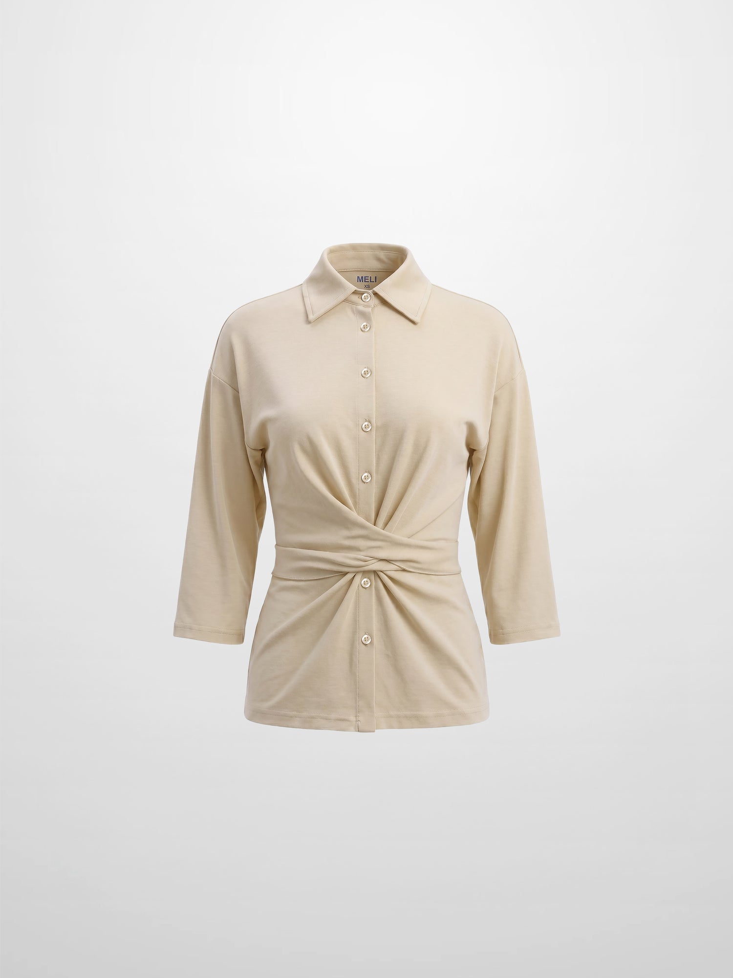 Waist Tie Button Down T-Shirt-Bone