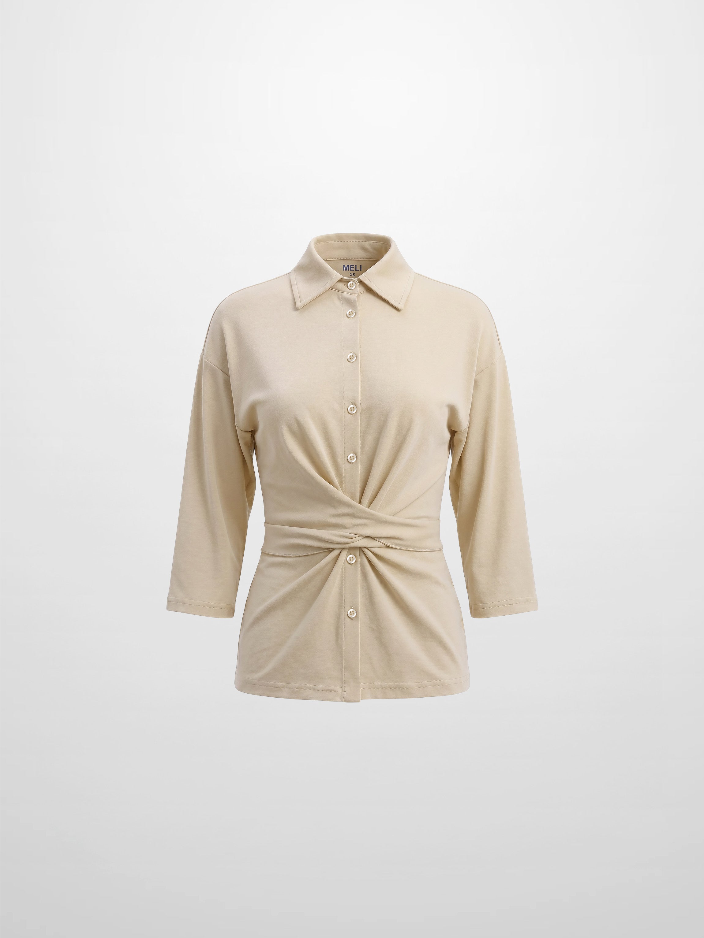 Waist Tie Button Down T-Shirt-Bone