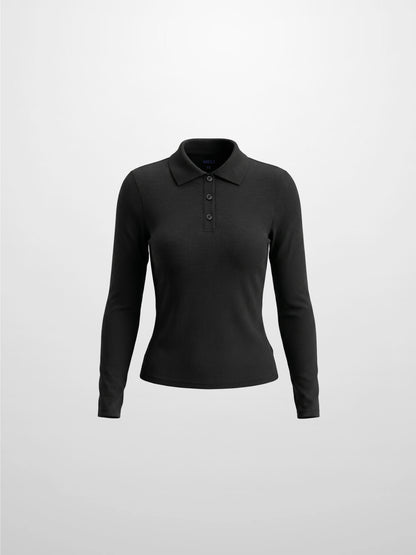 Heathered Collared Tee-Black