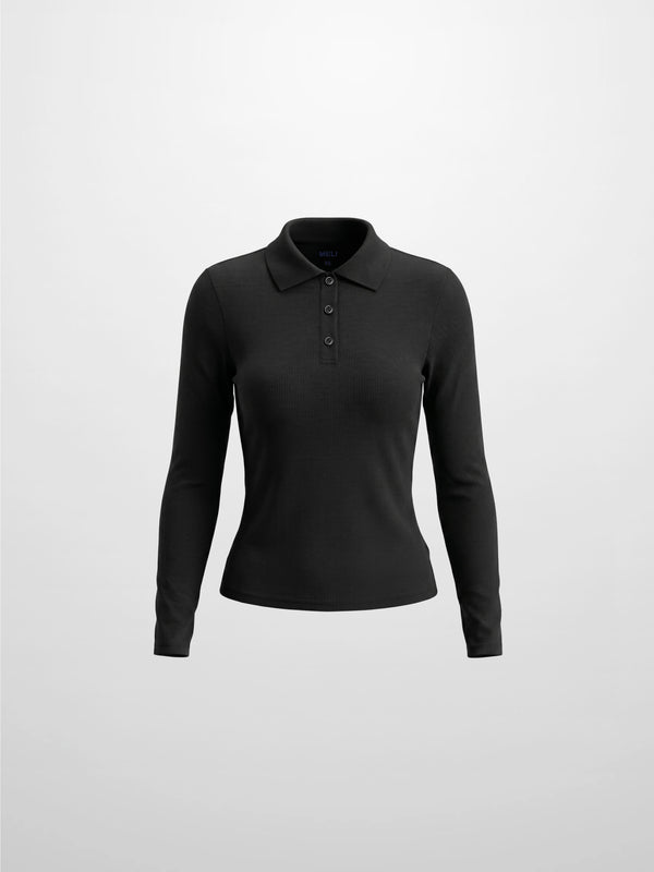 Heathered Collared Tee-Black
