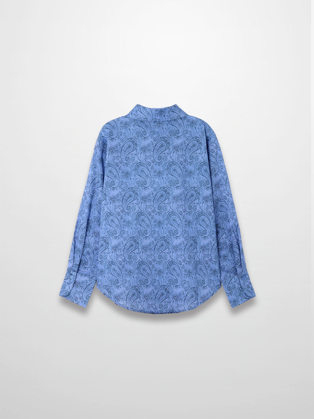 Button Down Collared Blouse-Blue Cotton Paisley