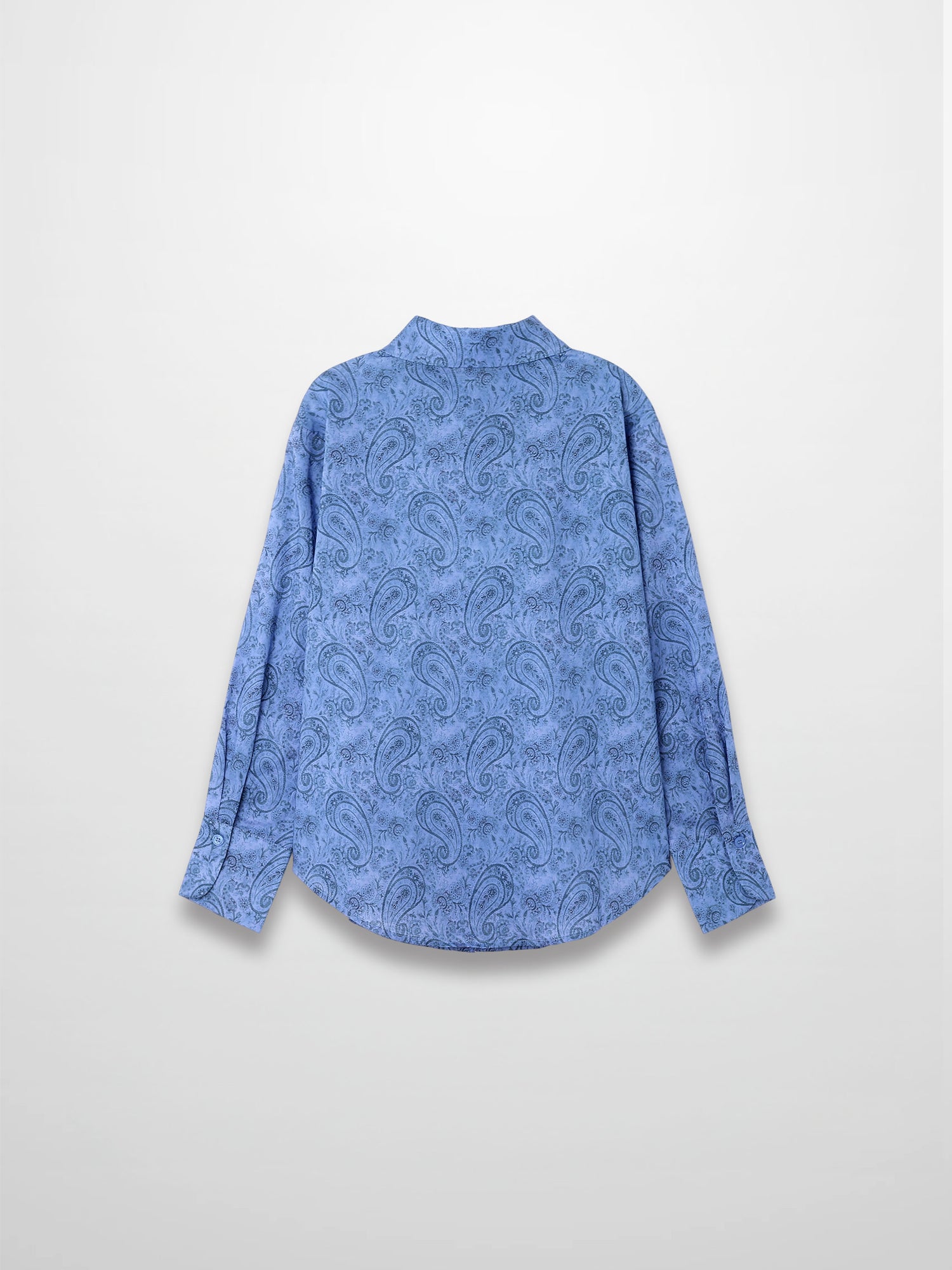 Button Down Collared Blouse-Blue Cotton Paisley