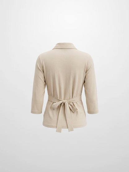 Waist Tie Button Down T-Shirt-Bone