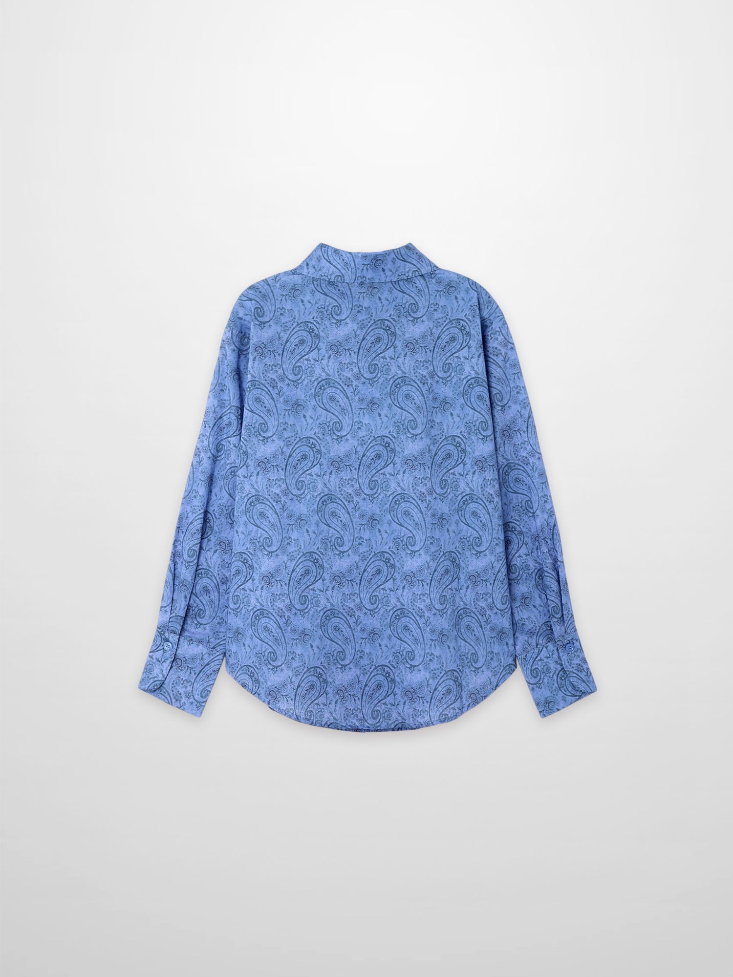 Button Down Collared Blouse-Blue Cotton Paisley