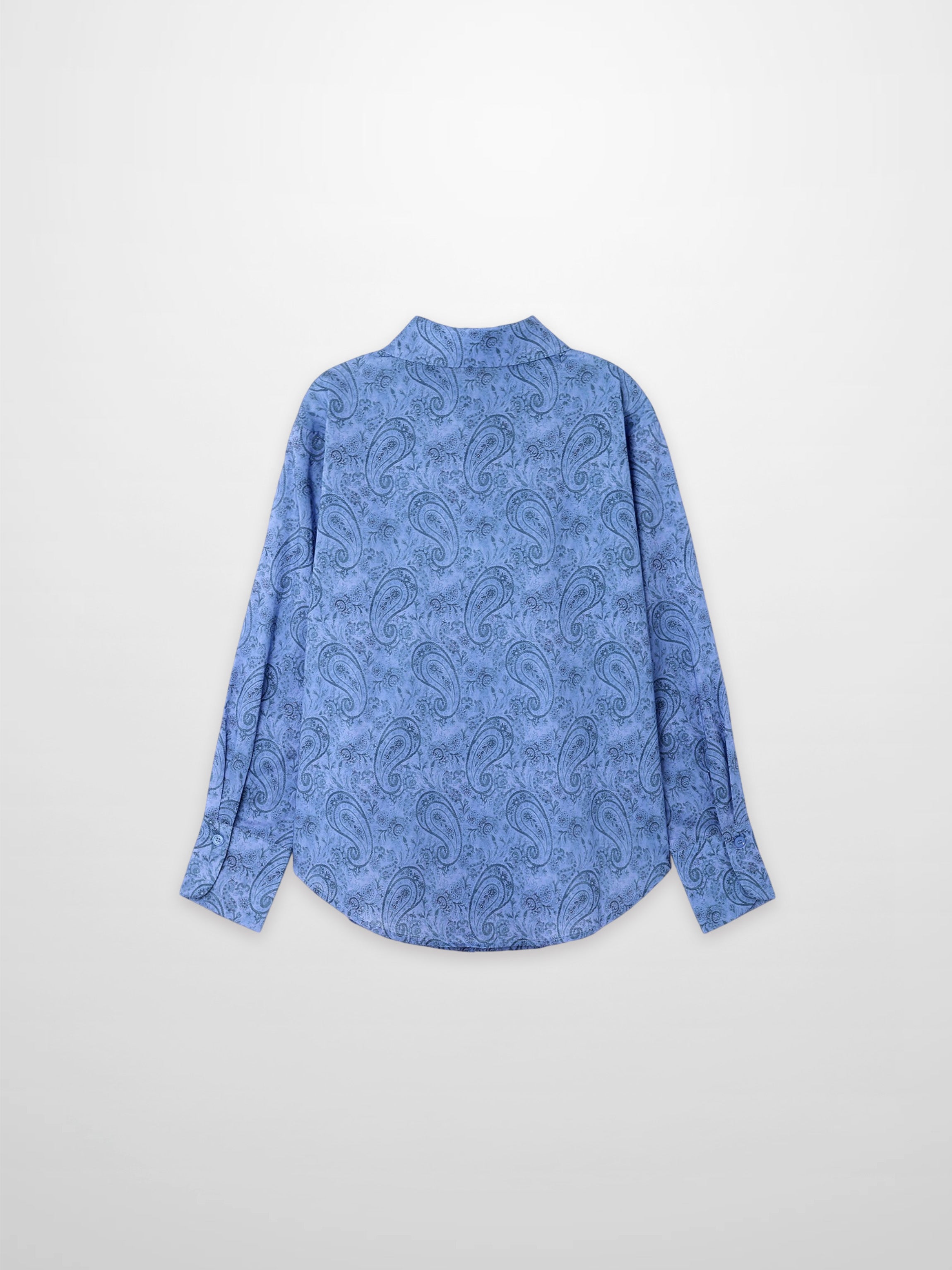 Button Down Collared Blouse-Blue Cotton Paisley