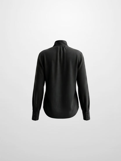 Fringe Bow Blouse-Black
