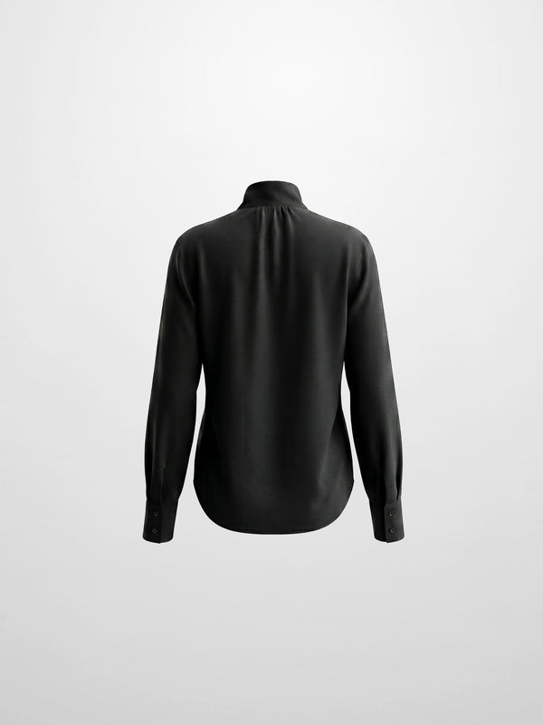 Fringe Bow Blouse-Black