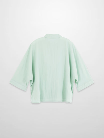 Boxy Dolman Sleeve Crinkle Blouse-Mint Green