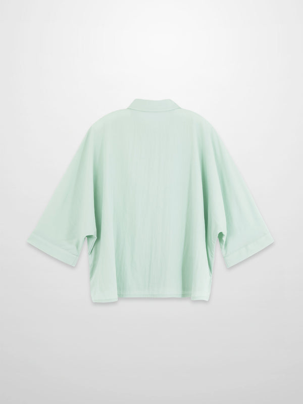 Boxy Dolman Sleeve Crinkle Blouse-Mint Green