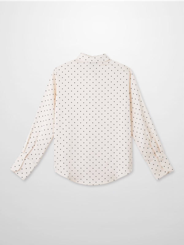 Oversized Satin Blouse-Cream Small Polka Dot