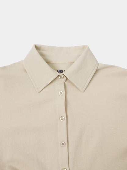 Waist Tie Button Down T-Shirt-Bone